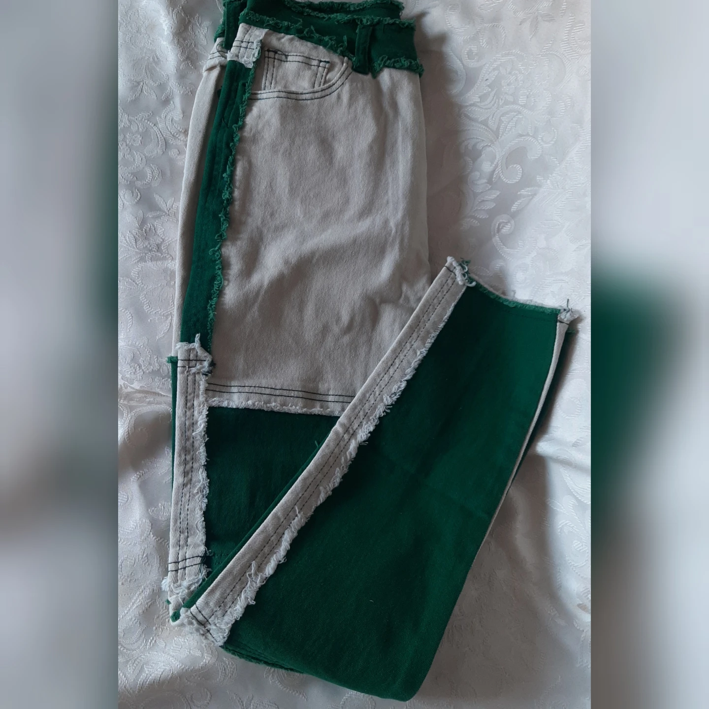 Patchwork Jeans - Two Tone Green & White - photo 3
