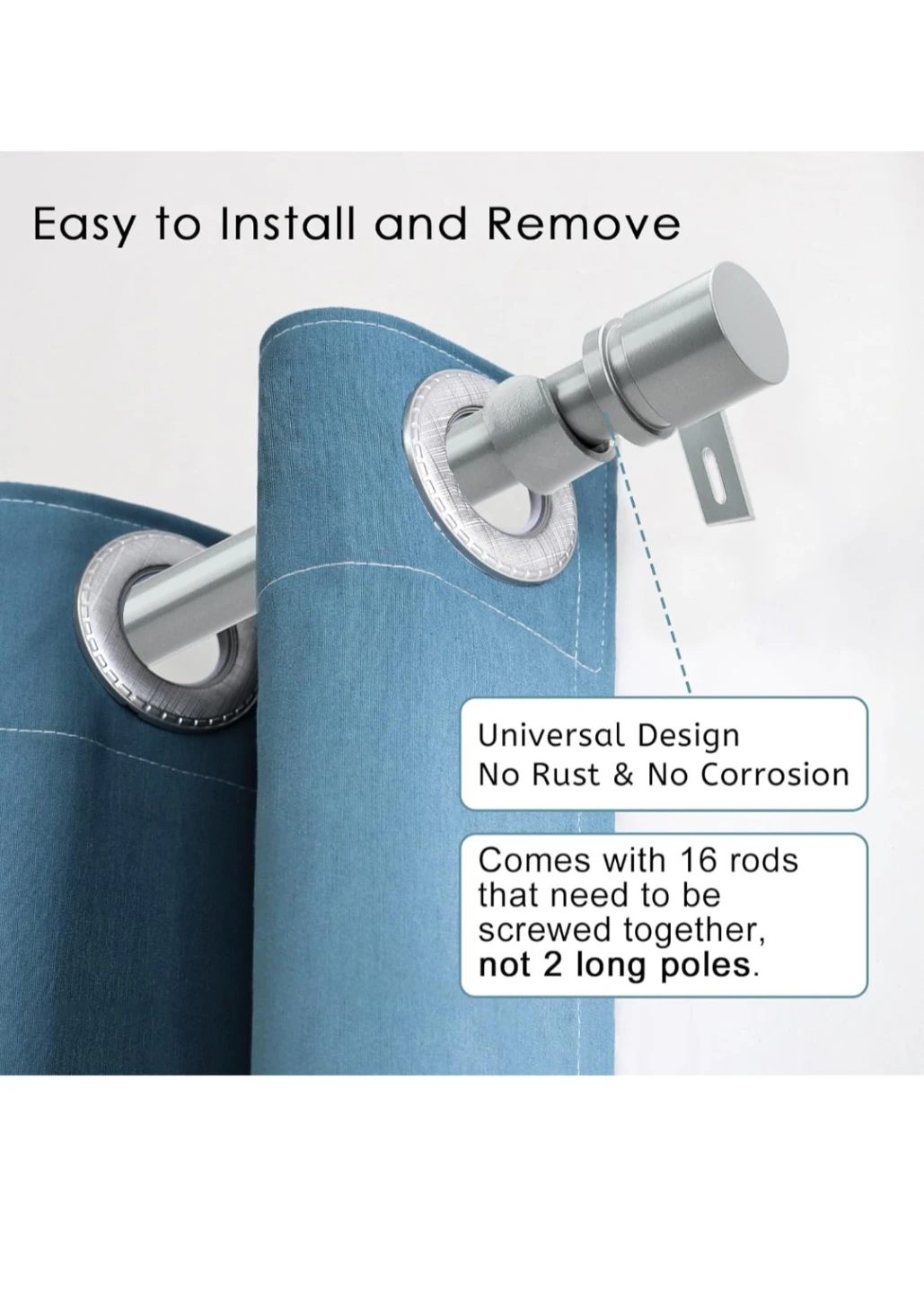 Adjustable Curtain Rod Set - Silver