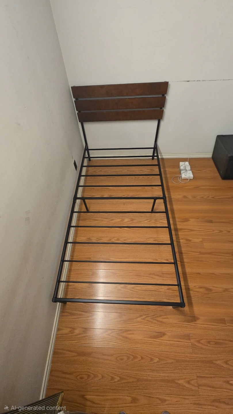 Metal Bed Frame with Wooden Headboard