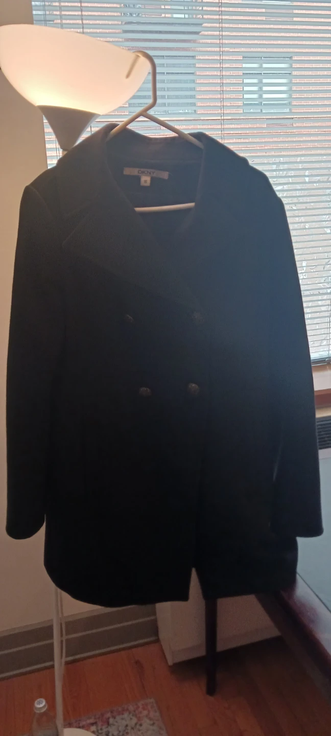 Calvin Klein Black Double-Breasted Wool Blend Coat