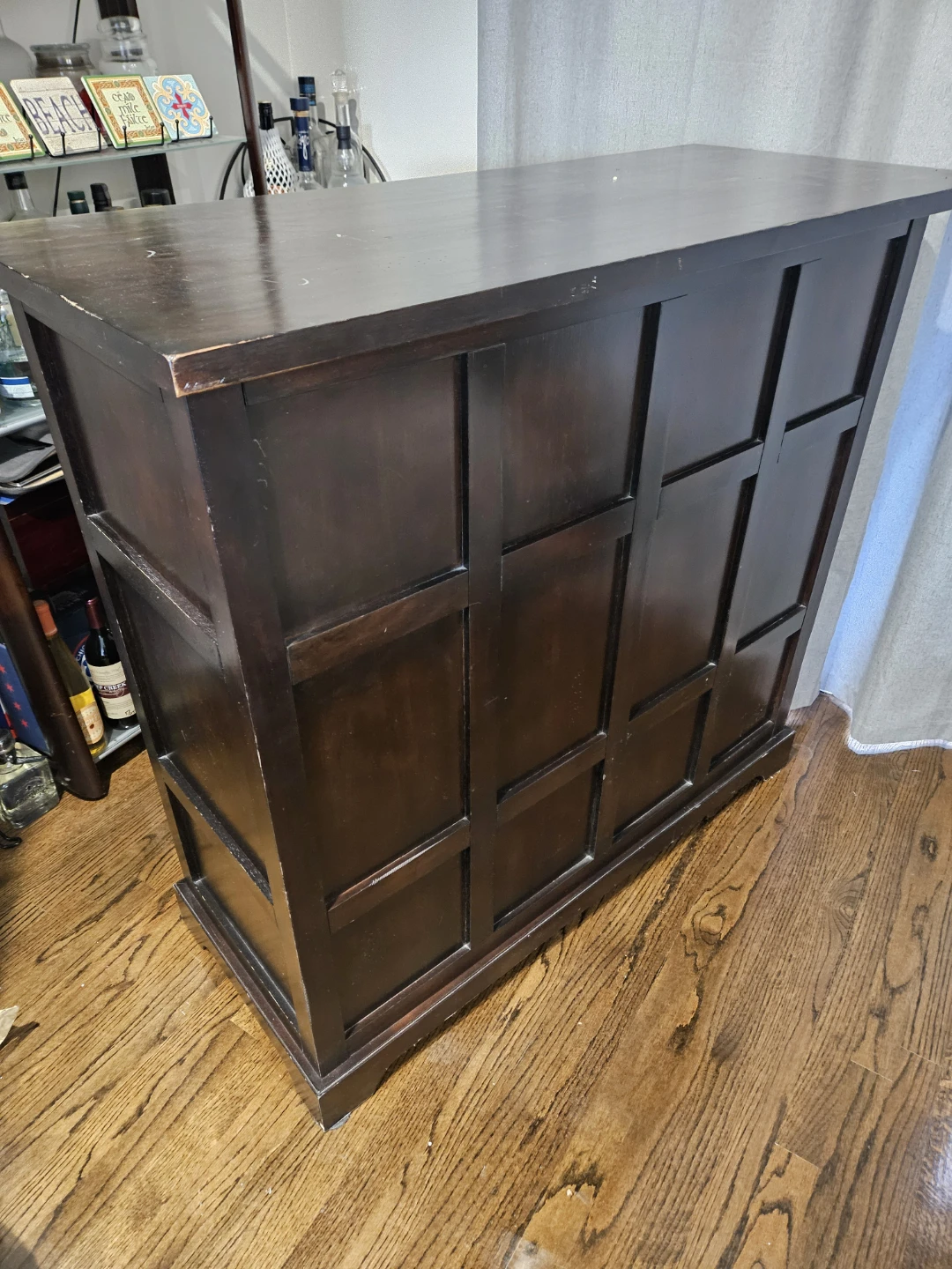 Dark Wood Wine Bar Cabinet with Glass Holders