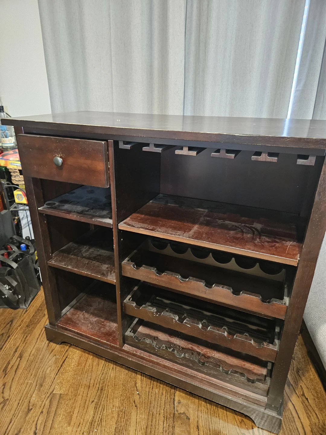 Dark Wood Wine Bar Cabinet with Glass Holders - photo 3