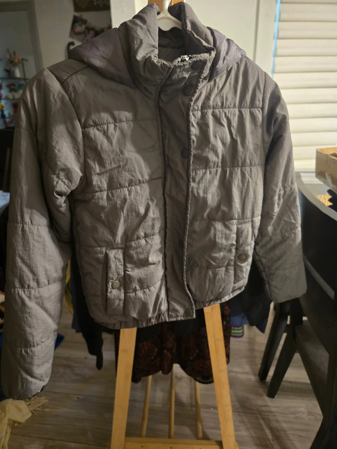 Gray Puffer Jacket with Hood