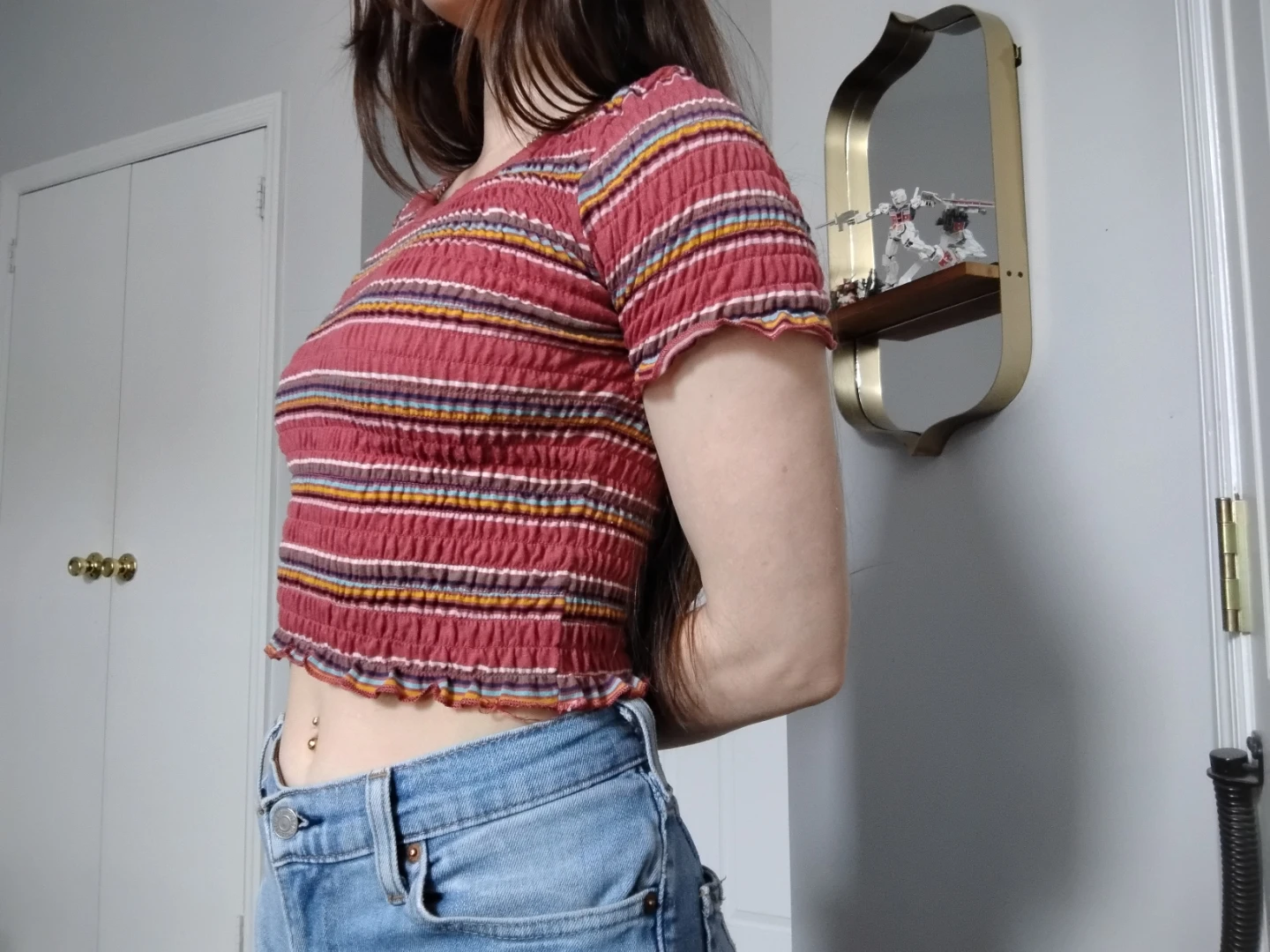 Light Red Striped Crop Top - Wild Fable - XS