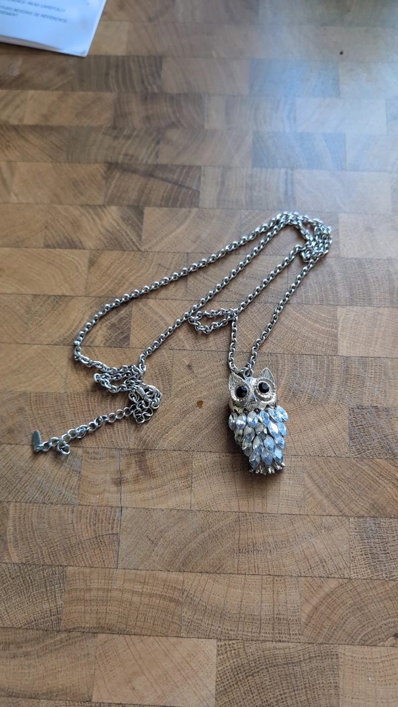 Owl Pendant Necklace with Rhinestones