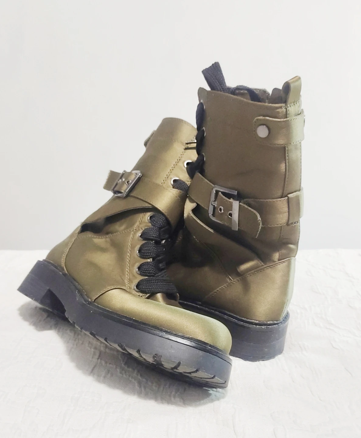 Olive Green Combat Boots with Buckle Detail - photo 2