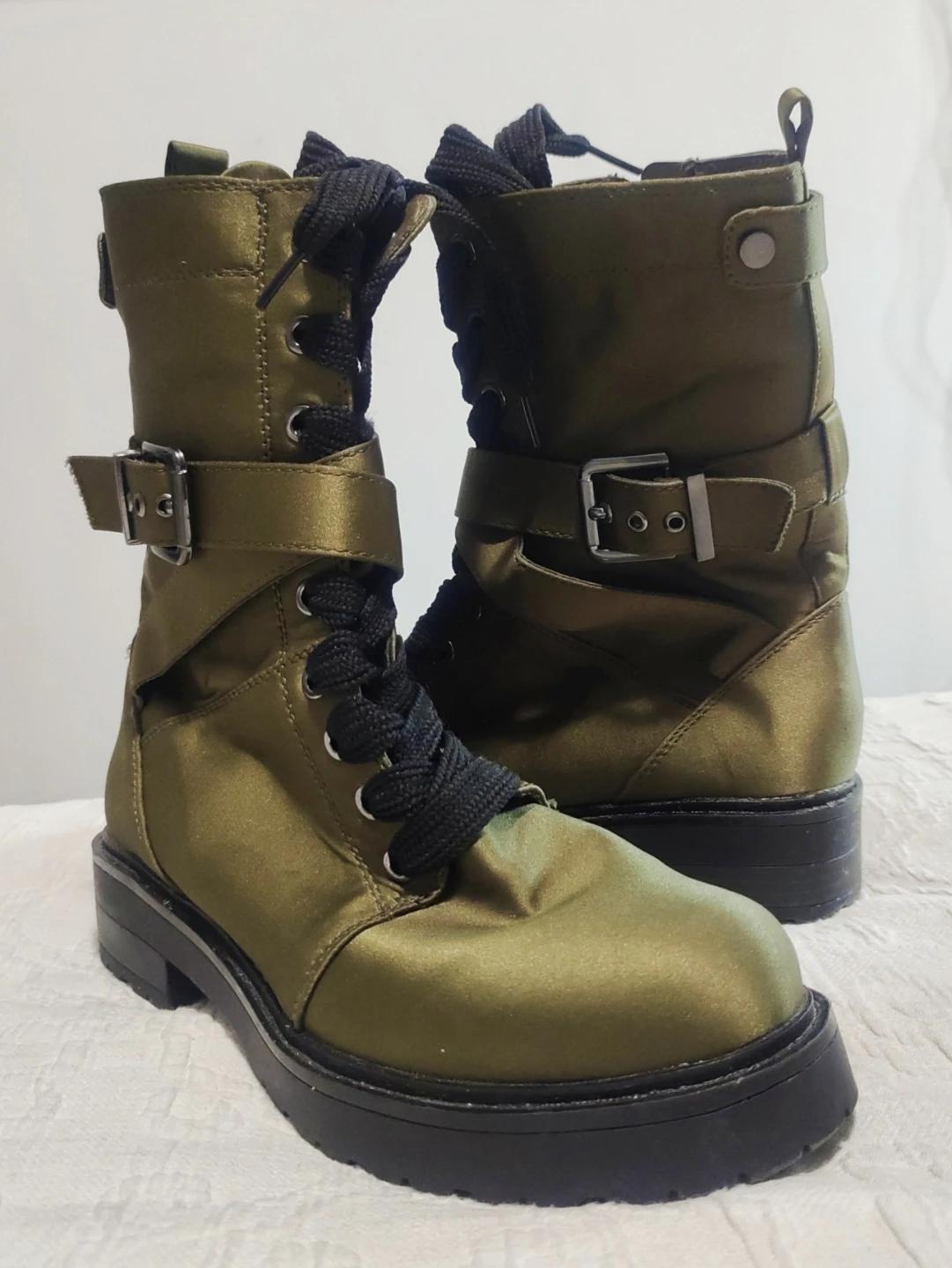 Olive Green Combat Boots with Buckle Detail - photo 3