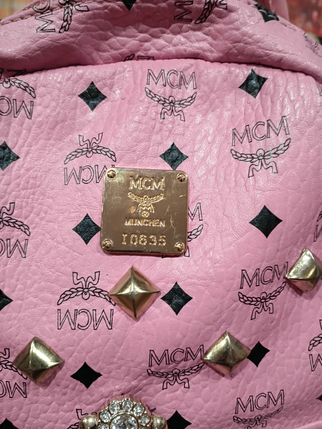 MCM Pink Studded Visetos Backpack - photo 3