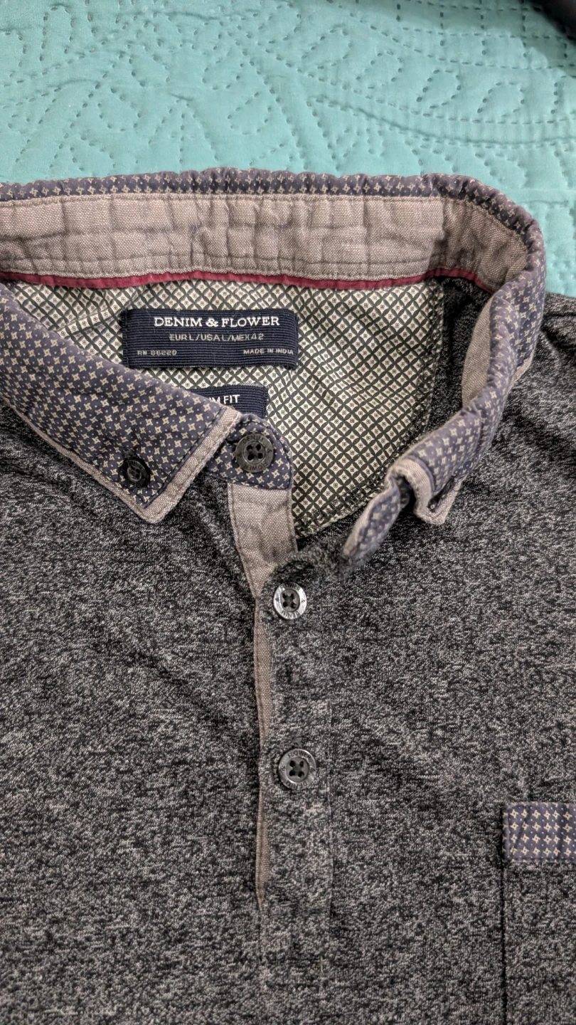 Denim & Flower Men's Grey Marl Polo Shirt Slim Fit - photo 2