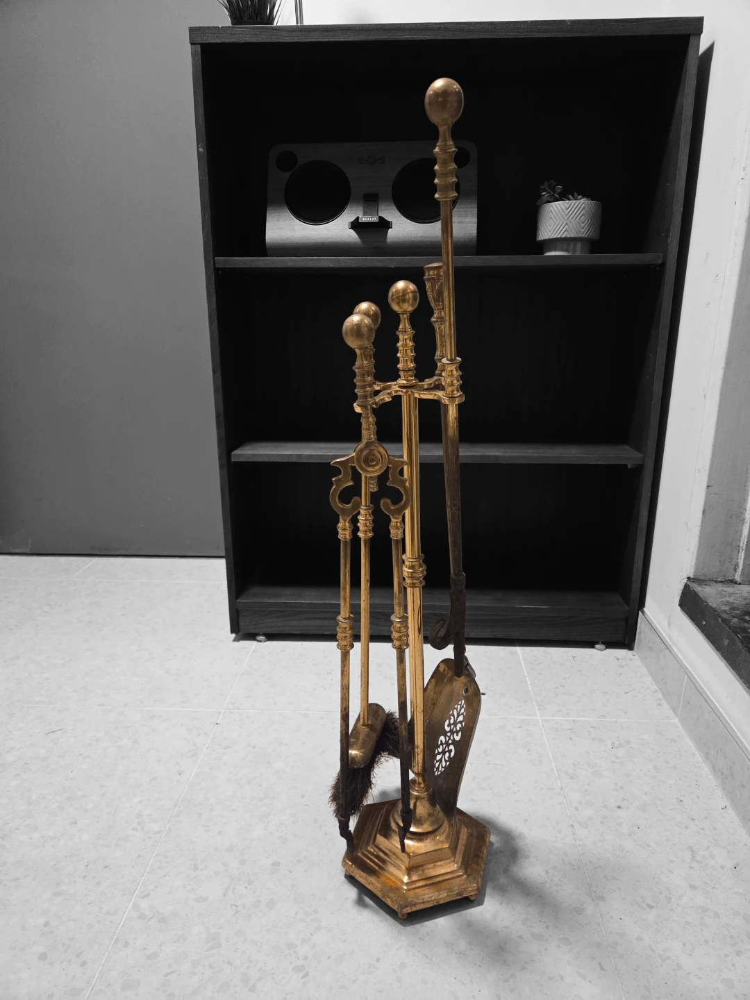 Vintage Solid Brass 5 Piece Fireplace Tool Set - photo 2