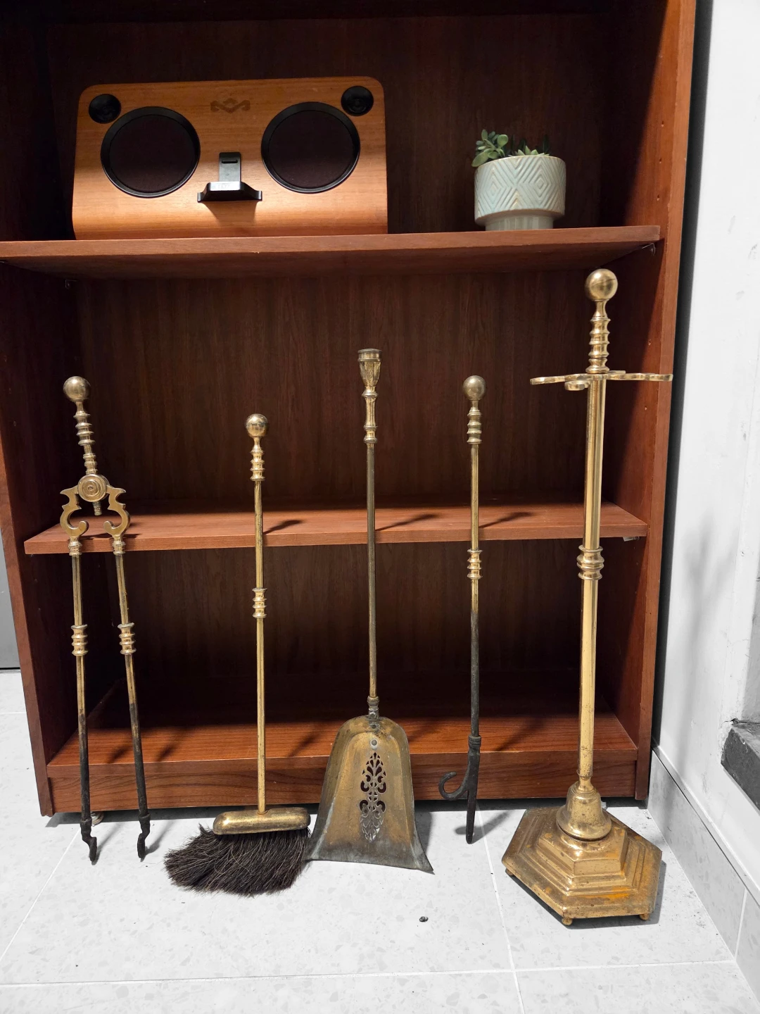 Vintage Solid Brass 5 Piece Fireplace Tool Set - photo 4