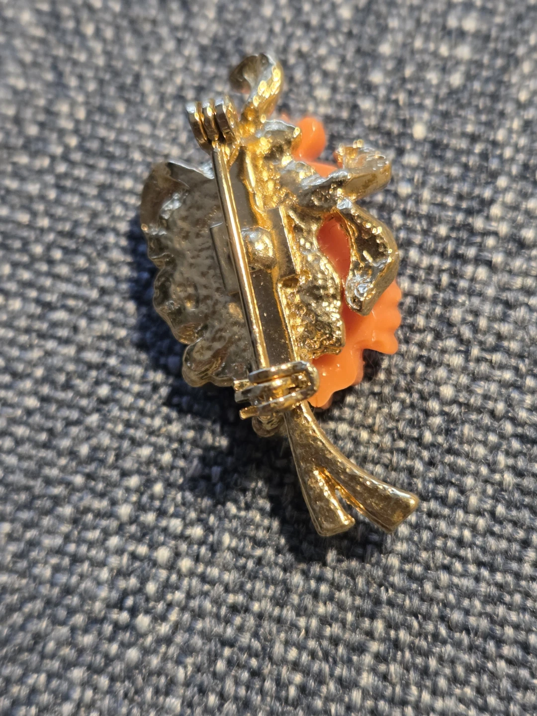 Orange Flower Brooch with Gold Accents - photo 2