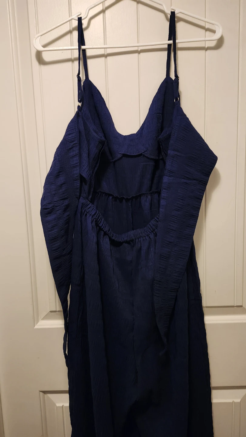 Navy Blue Textured Jumpsuit with Tie Back - photo 4