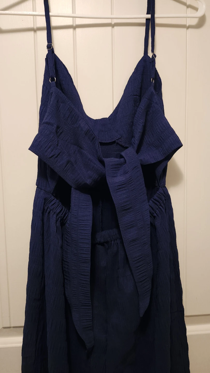 Navy Blue Textured Jumpsuit with Tie Back - photo 5