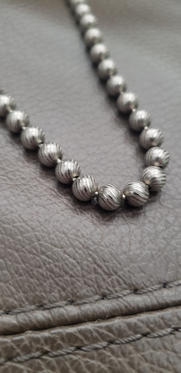 Long Necklace of Silver Tone Metal Textured Beads - photo 2