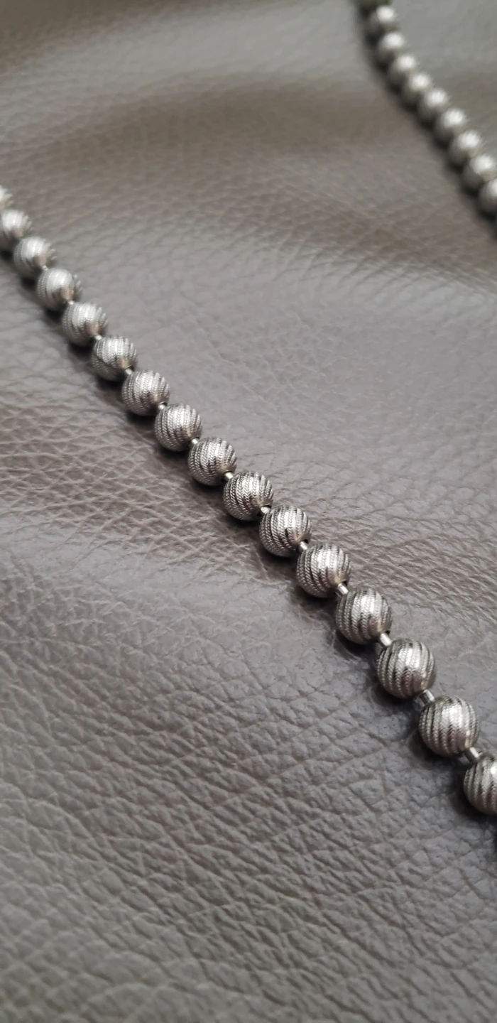 Long Necklace of Silver Tone Metal Textured Beads - photo 3