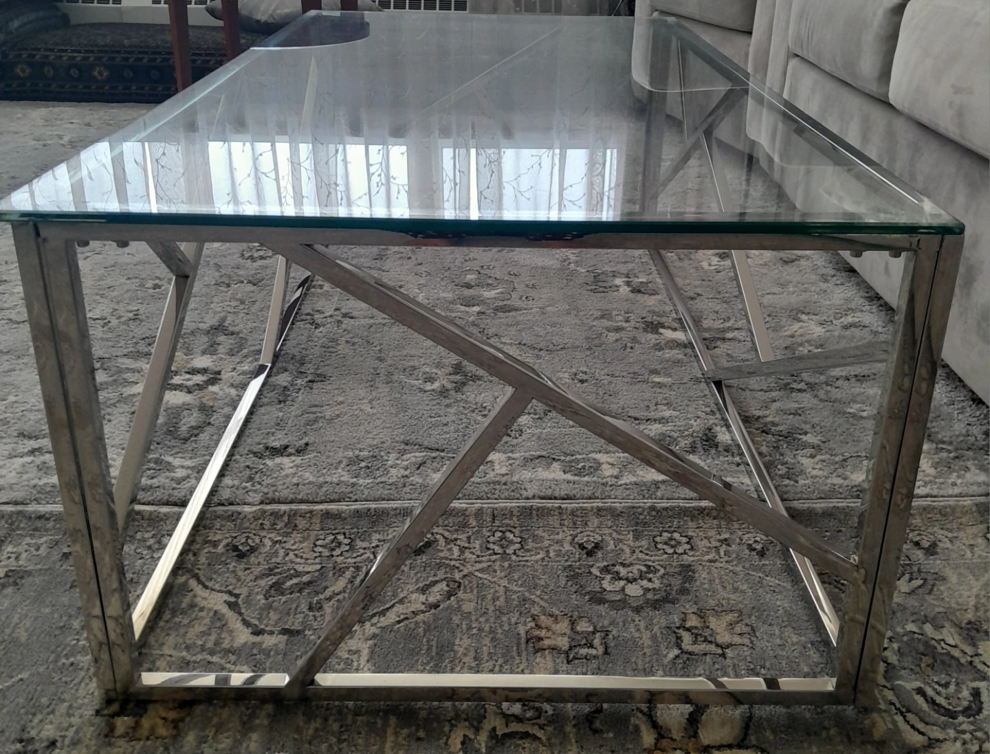 Glass Top Coffee Table with Geometric Metal Base - photo 4