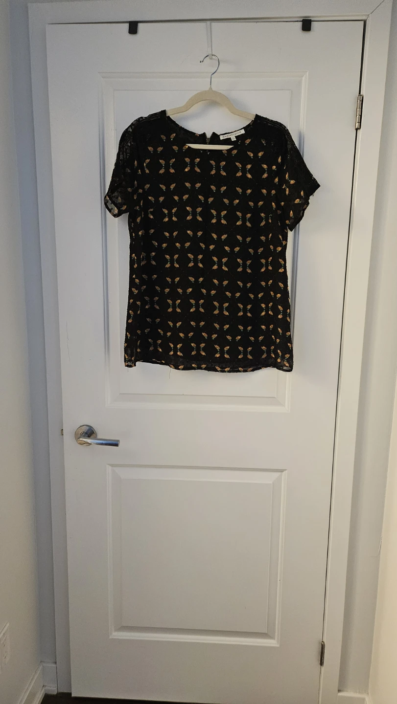 Daniel Rainn Black Bird Print Lace Sleeve Top - Medium - photo 3