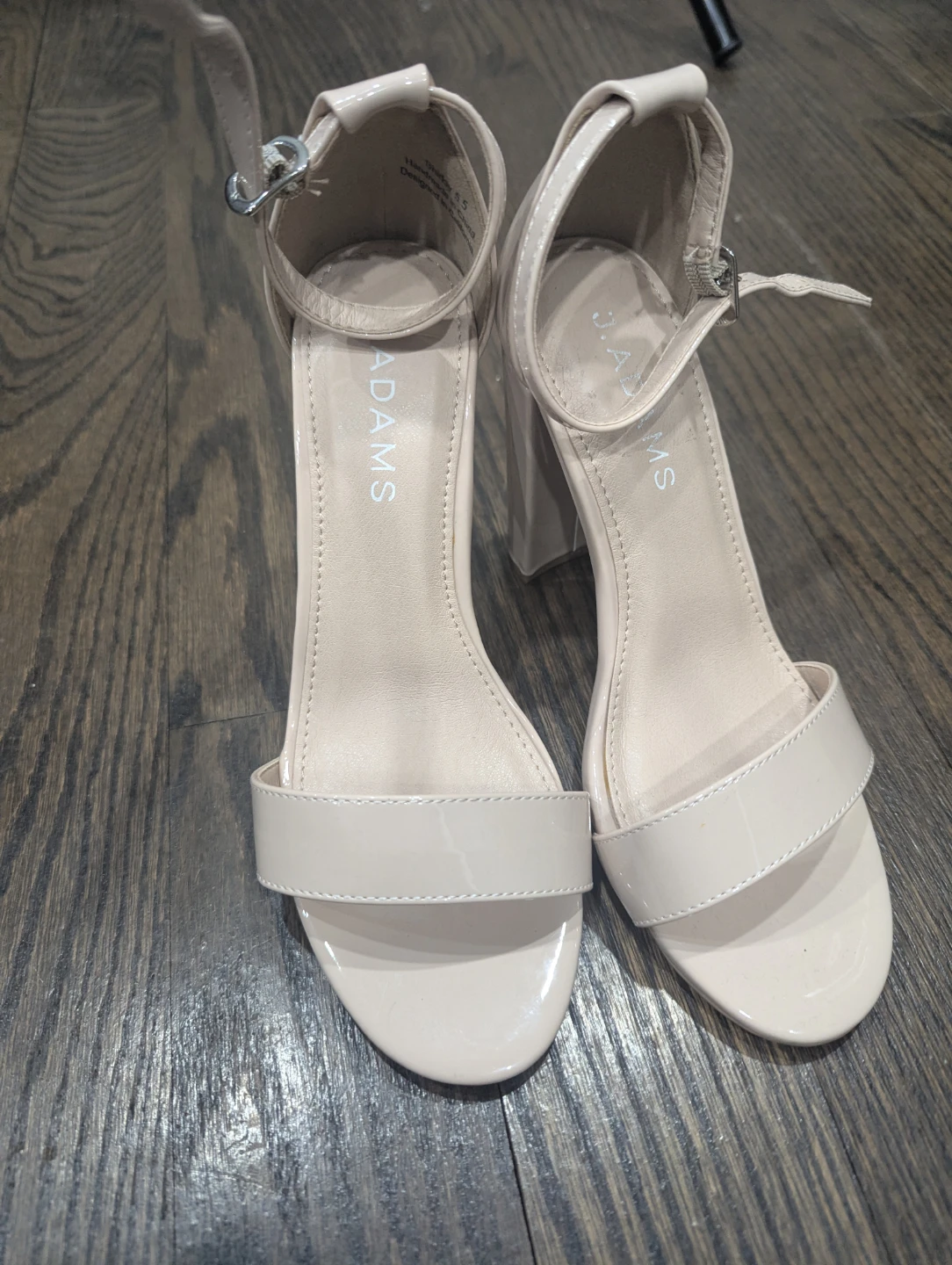J.Adams Nude Patent Block Heel Sandals