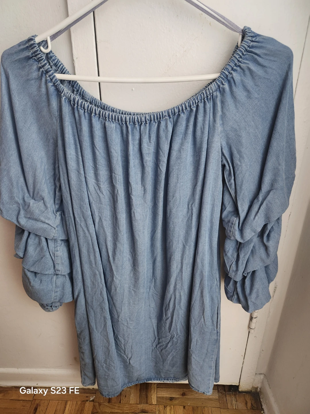Light Wash Denim Off-the-Shoulder Dress - photo 2