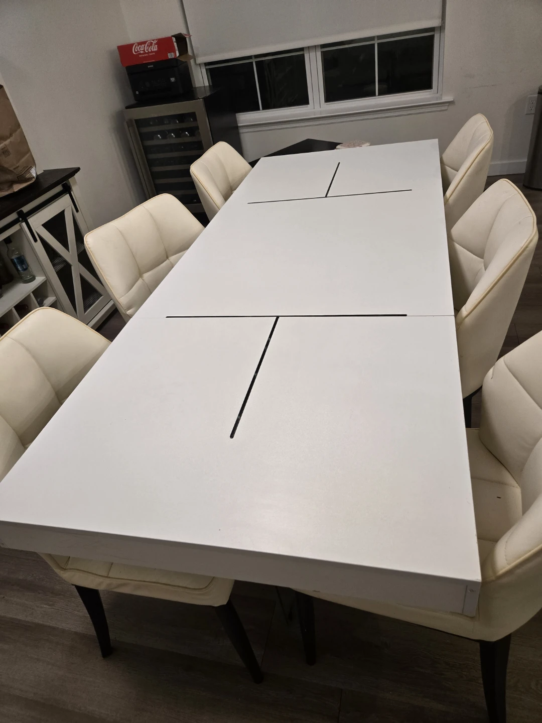 Kamario Glass Dining Table with 6 Faux Leather Chairs
