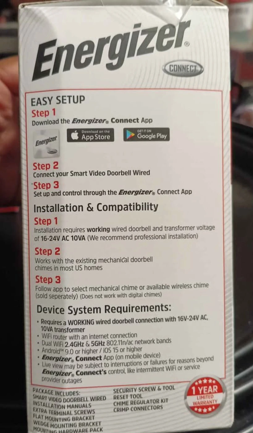 New!!! Energizer Smart 5GHz WiFi Video Doorbell Wired - photo 3