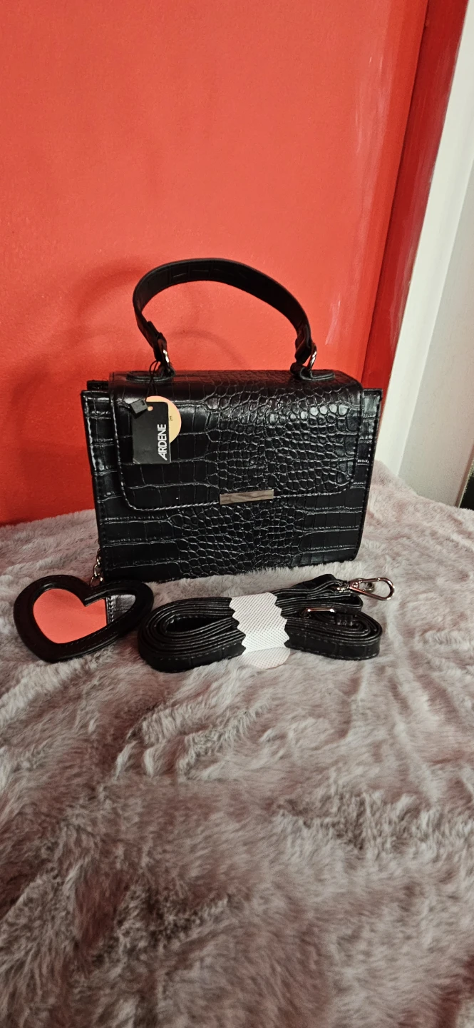 Ardene Black Croc-Embossed Handbag with Heart Charm