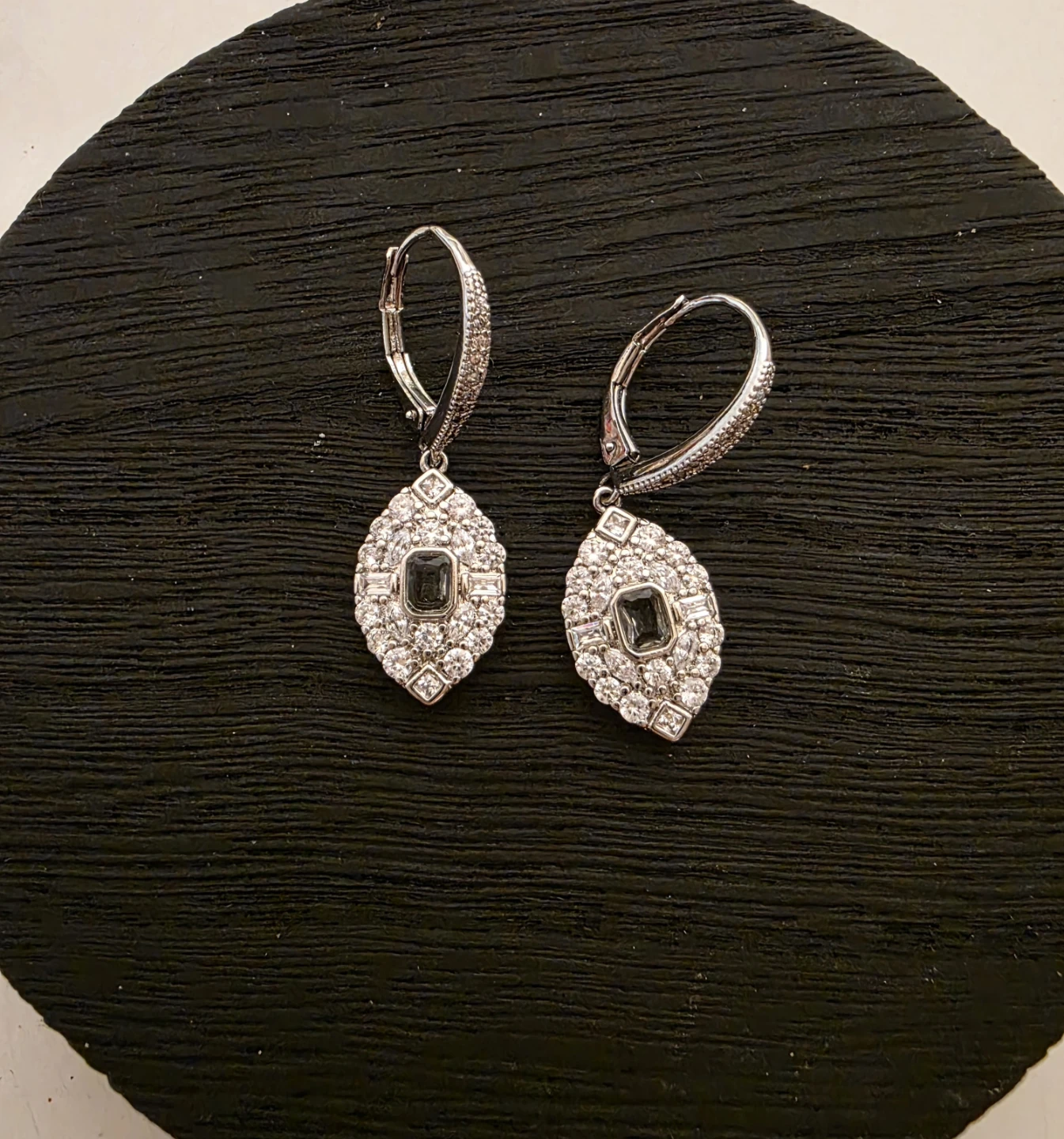 Rhodium Plated Marquise Dangle Earrings