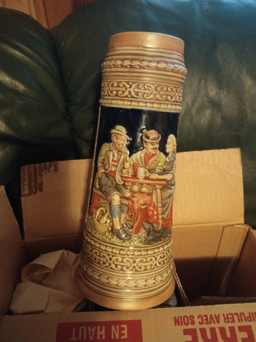 Ceramic Beer Stein with Table Scene