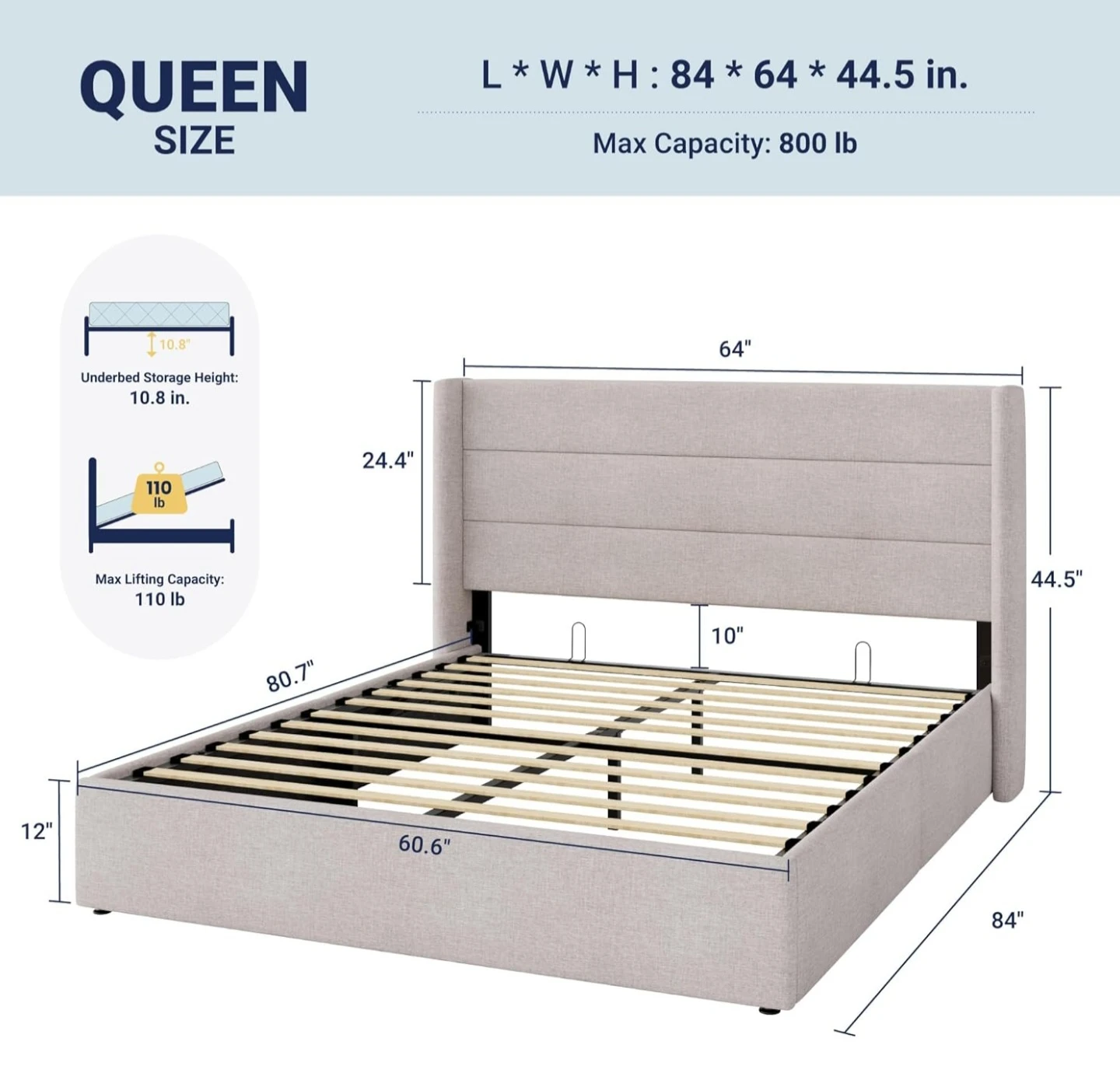 Queen Size Upholstered Storage Bed Frame with Headboard - photo 2