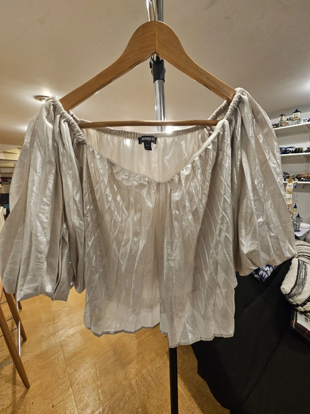 Express Women's Off-the-Shoulder Top - Silver - XS