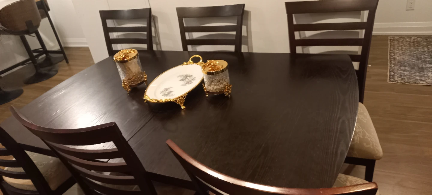Dark Wood Dining table and 8 chairs with Patterned Upholstery - photo 5