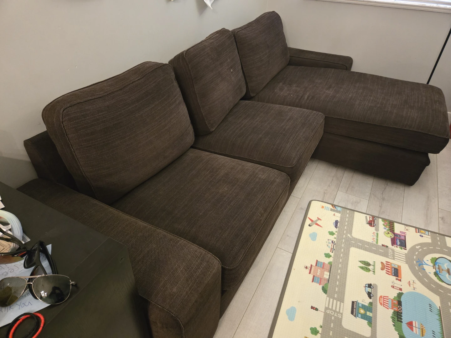 Brown Sectional Sofa with Chaise