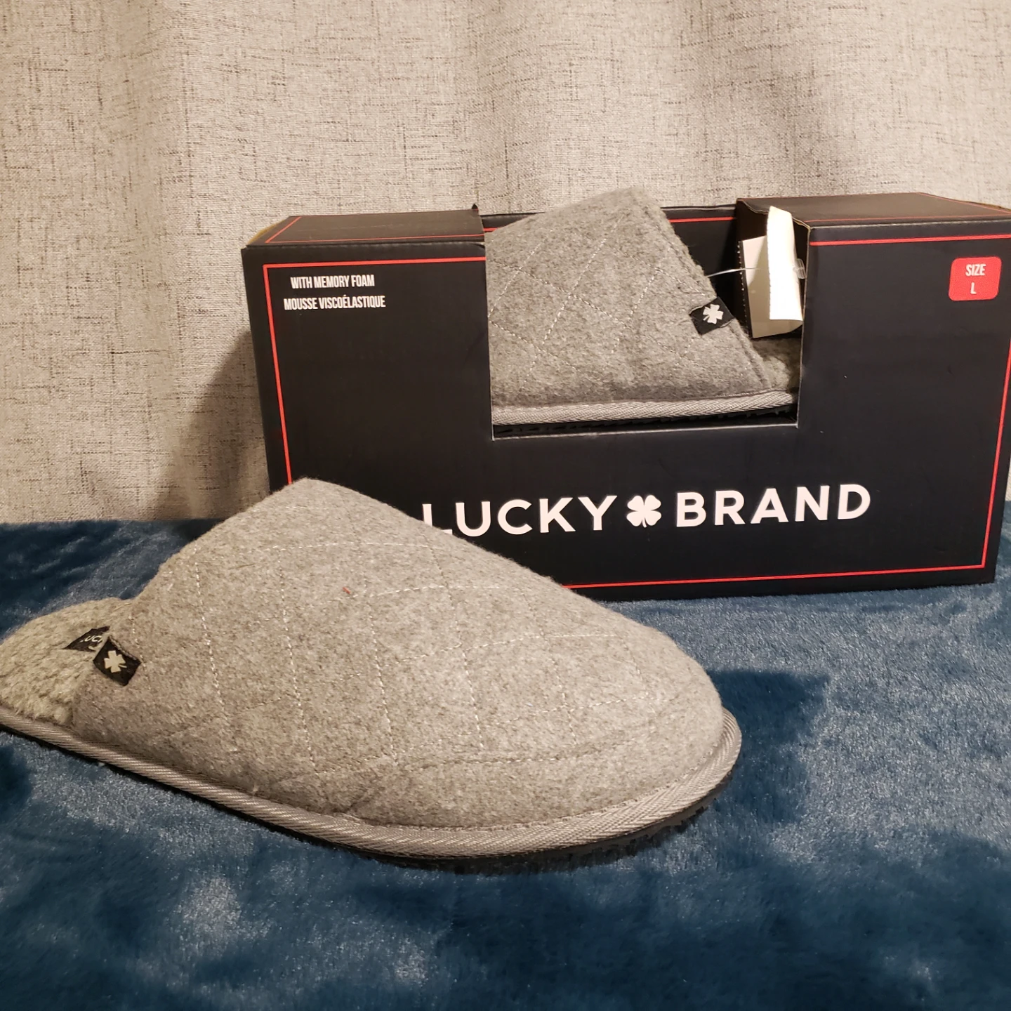 Lucky Brand Men's Grey Memory Foam Slippers - Size L - photo 2