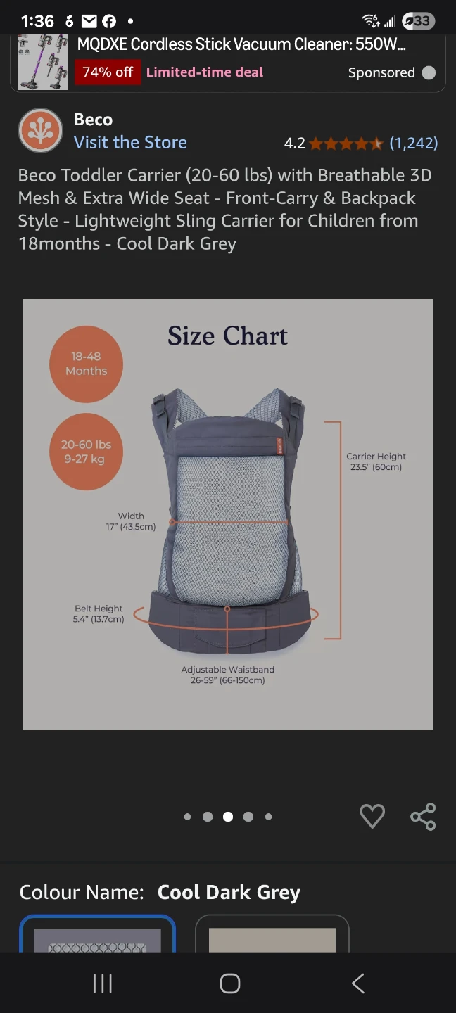 Beco Toddler Carrier: Extra Wide Seat "🏆" like new - photo 2