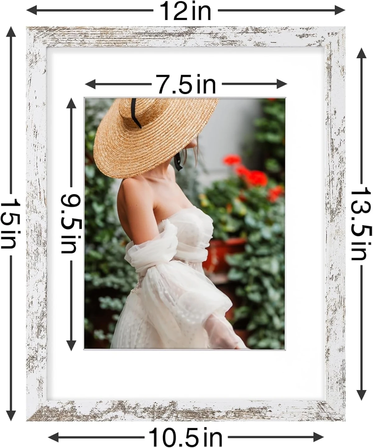 White Washed Wood Picture Frame for 8x10 Photo, 11x14 Outer - photo 2