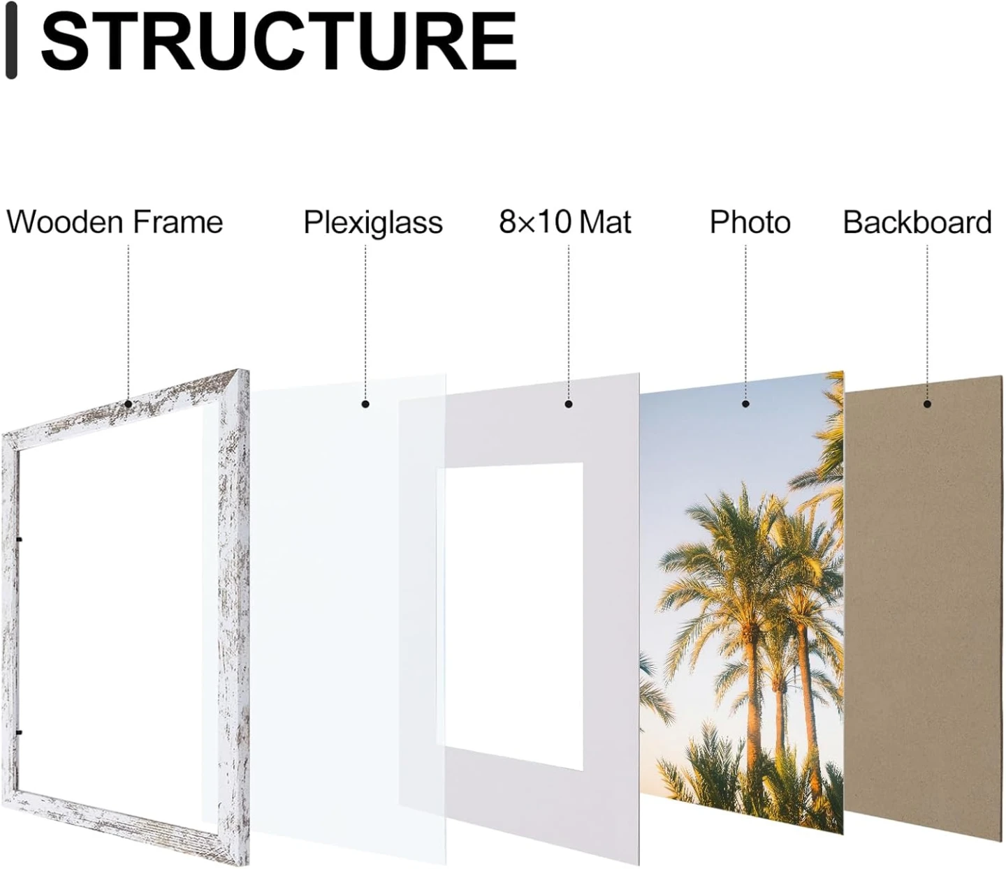 White Washed Wood Picture Frame for 8x10 Photo, 11x14 Outer - photo 3
