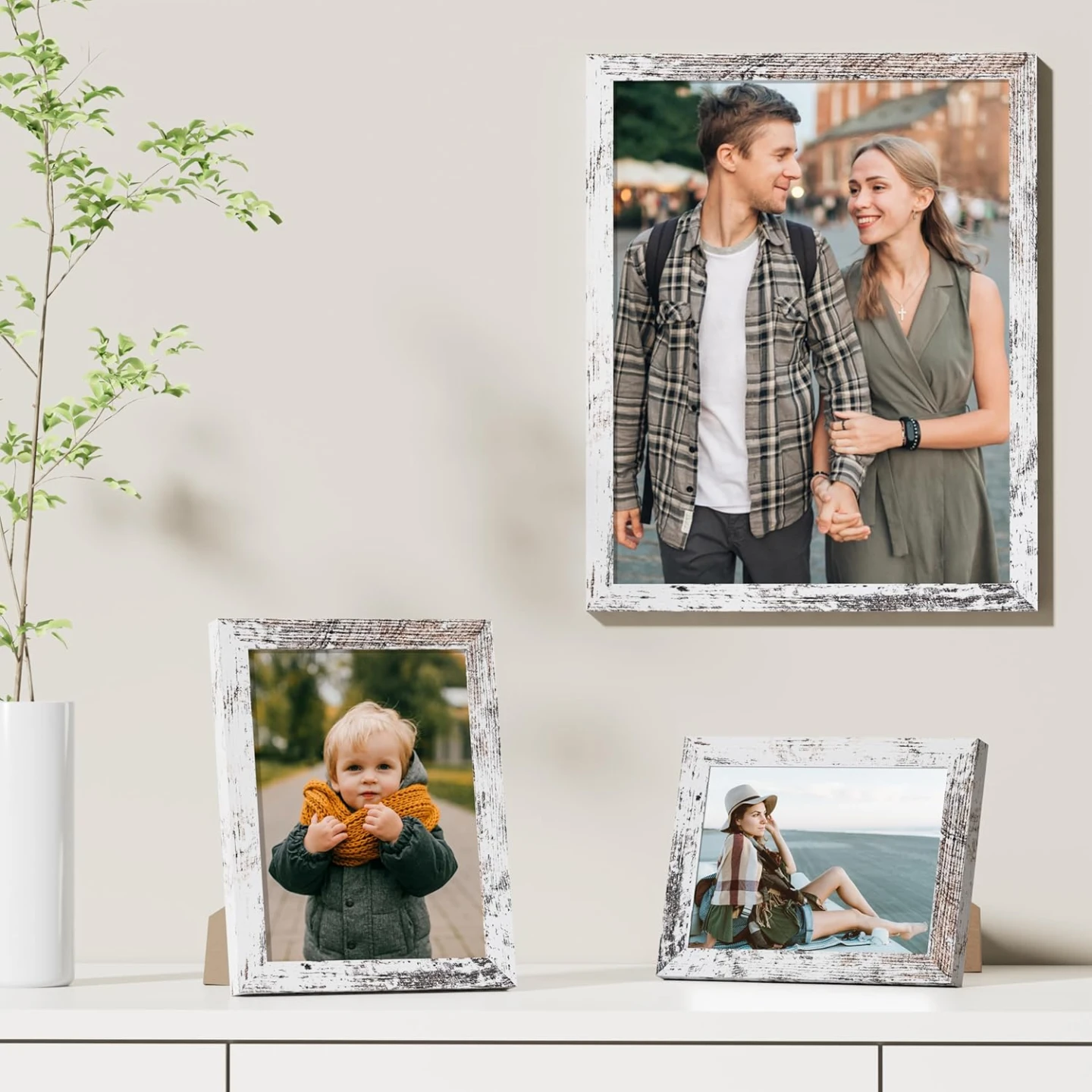 White Washed Wood Picture Frame for 8x10 Photo, 11x14 Outer - photo 5