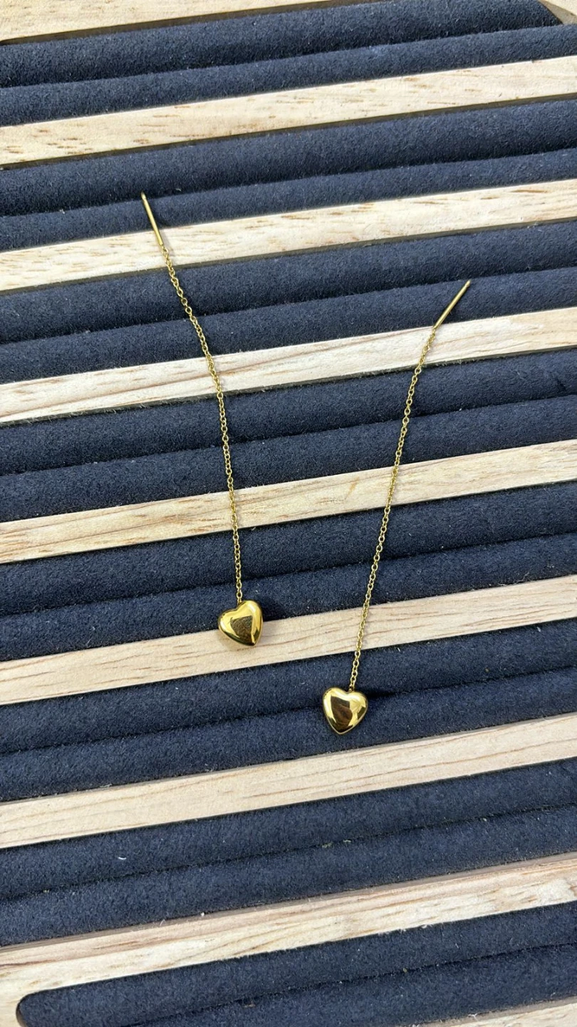 Gold Heart Threader Earrings - photo 3