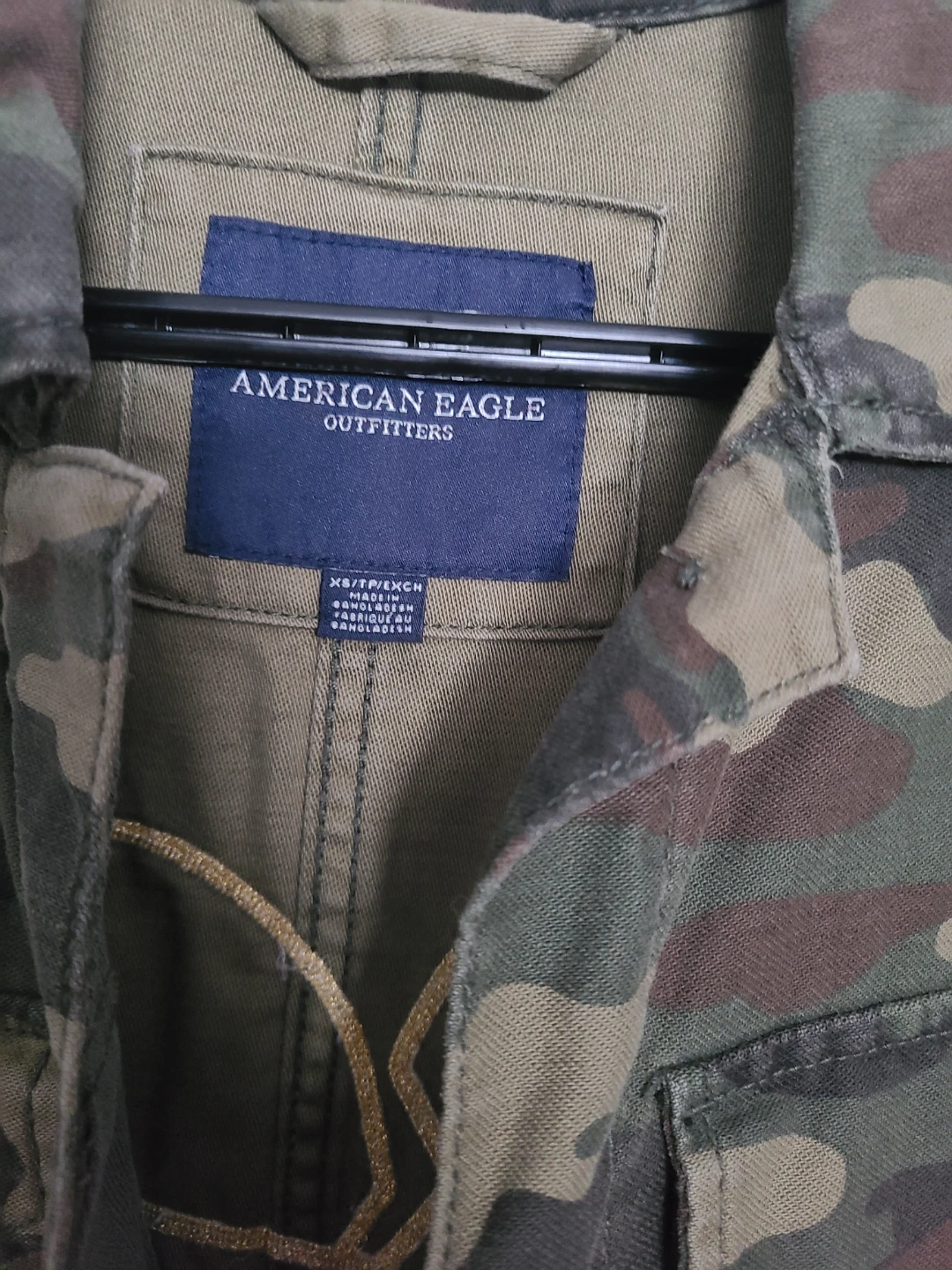 American Eagle Outfitters Camo Jacket with "NAH" Heart Graphic - photo 3