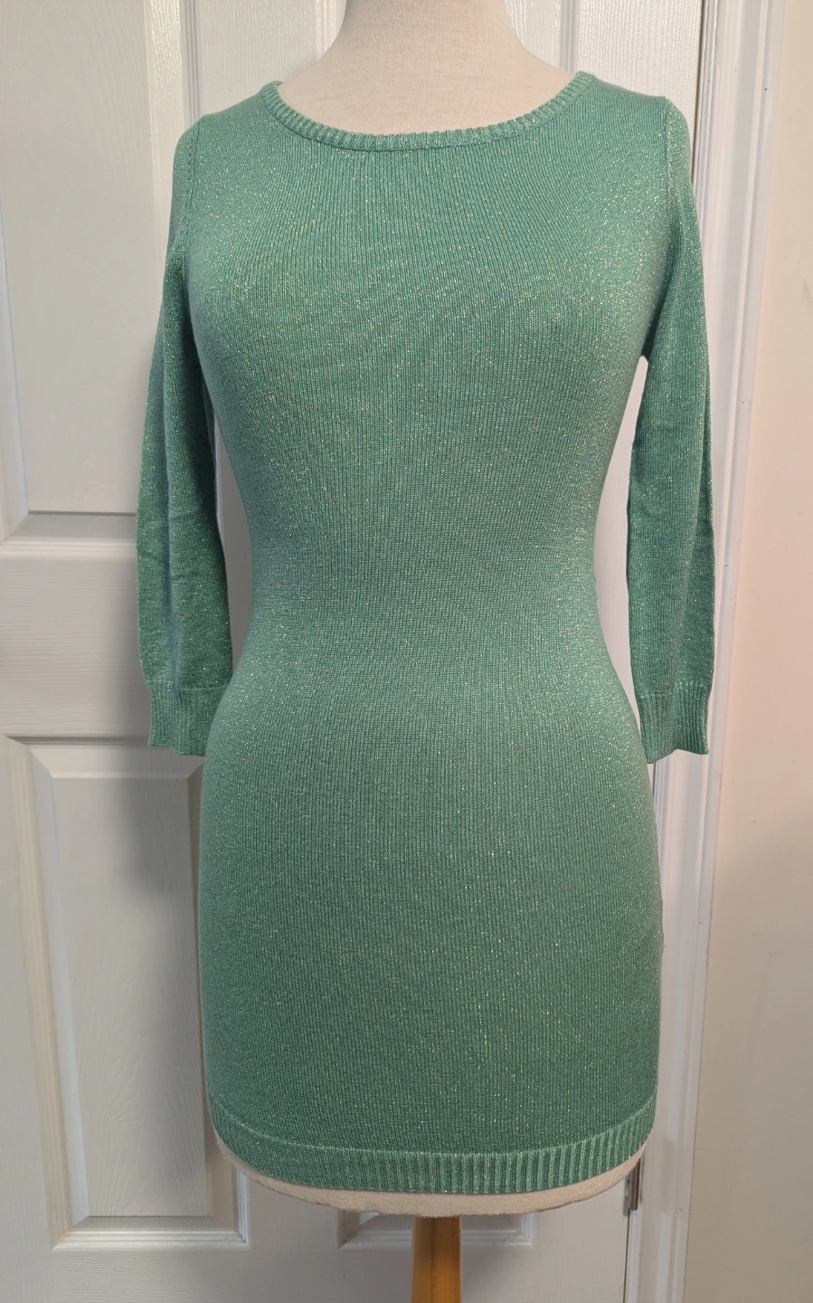 Bebe Metallic Green Knit Sweater  size -XS