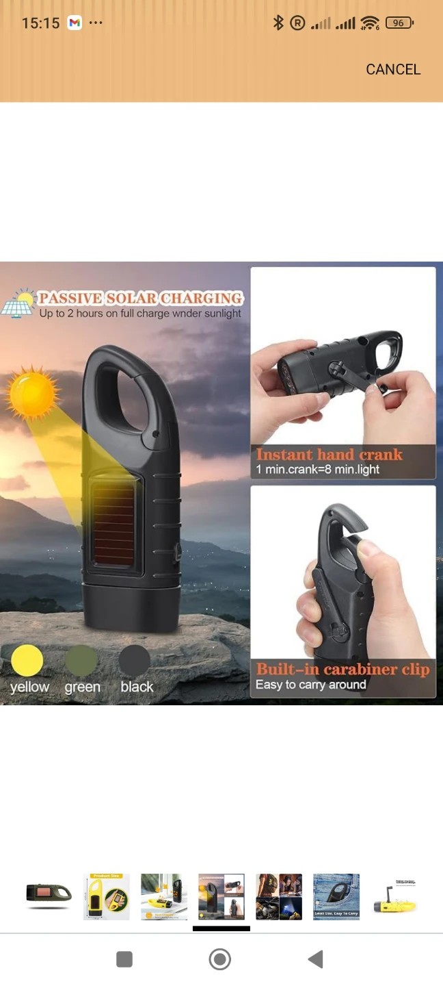 Mini Solar Cranking Flashlight with Carabiner Clip - photo 4