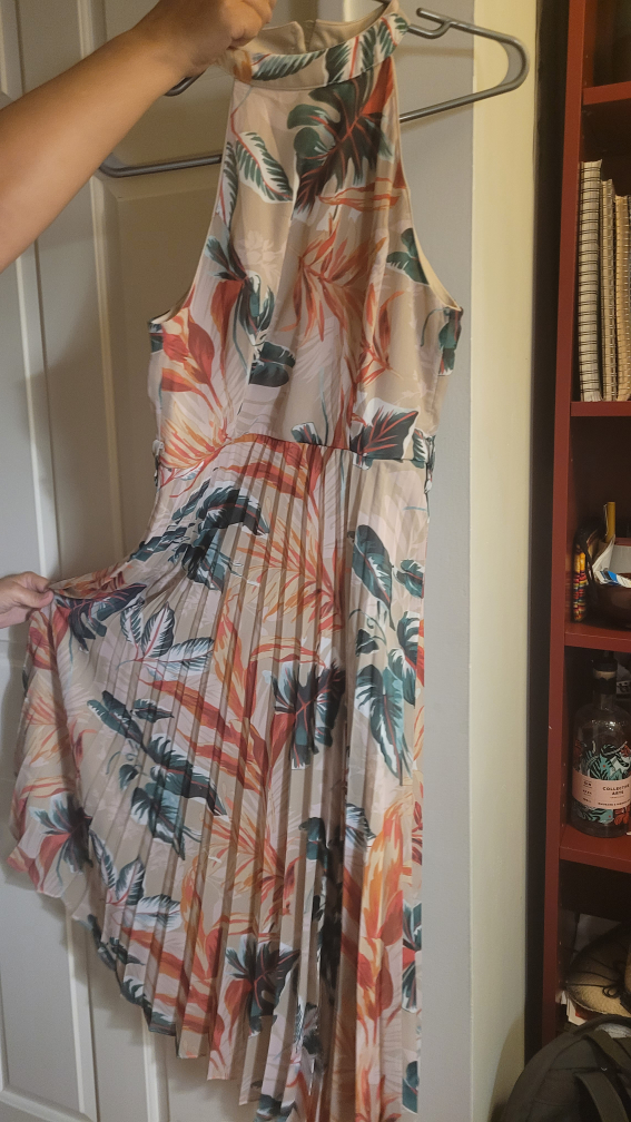 Women's Tropical Print Halter Dress with Pleated Skirt - photo 4
