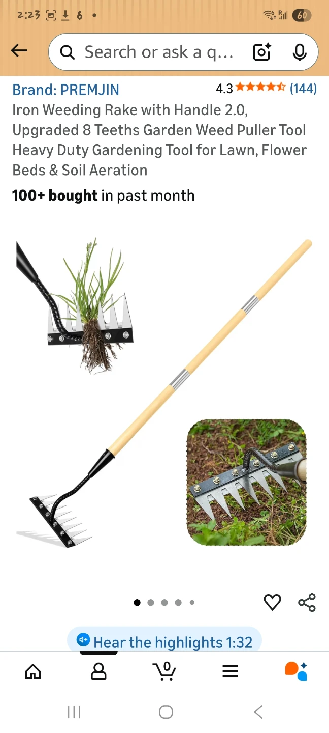 Upgraded 8 Teeth Garden Weeding Rake Tool
