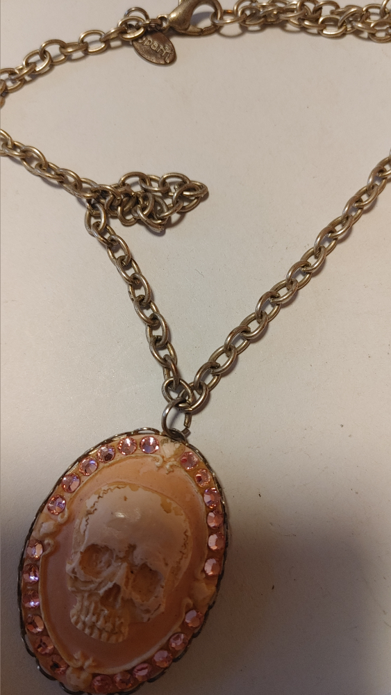 Pash Skull Pendant Necklace with Pink Rhinestone Trim - photo 3