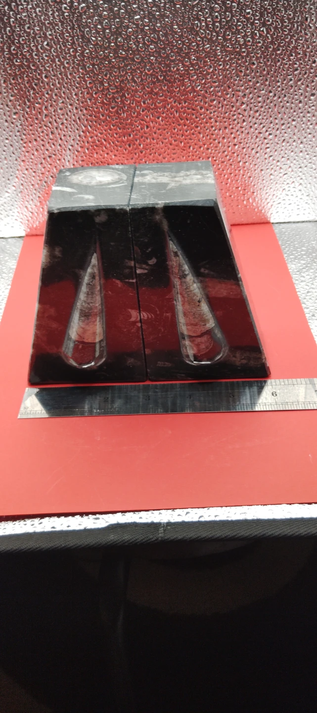 Black Marble Bookends with Ammonite Fossil Inlay - photo 2