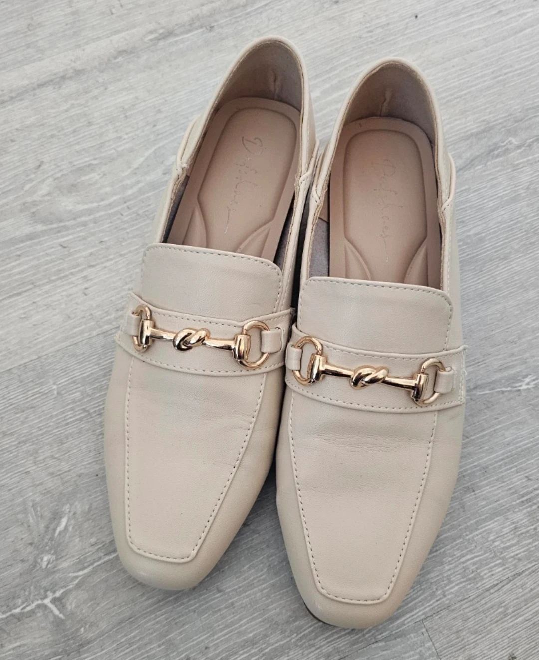 Beige Loafers with Gold Buckle - Women's Size 6