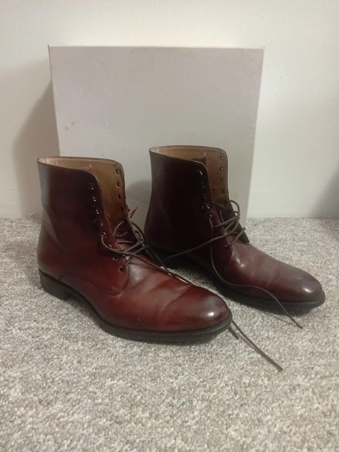 Brand new Brioni Men's Leather Lace-Up Boots - Burgundy - photo 2