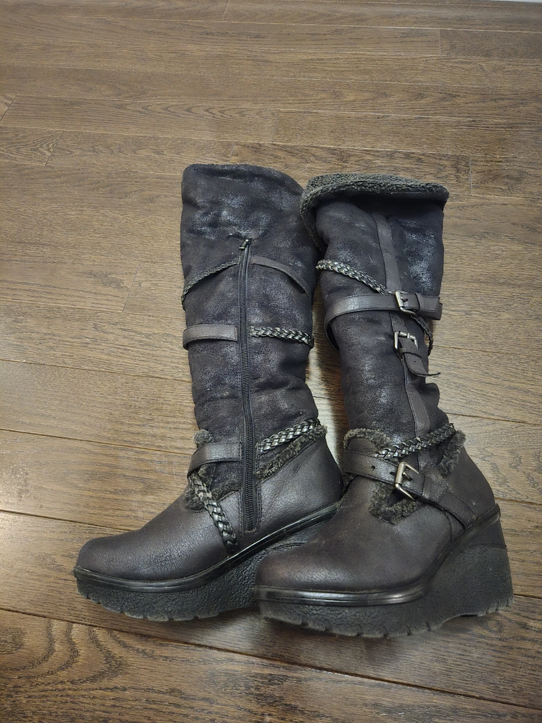 Black Knee High Wedge Boots