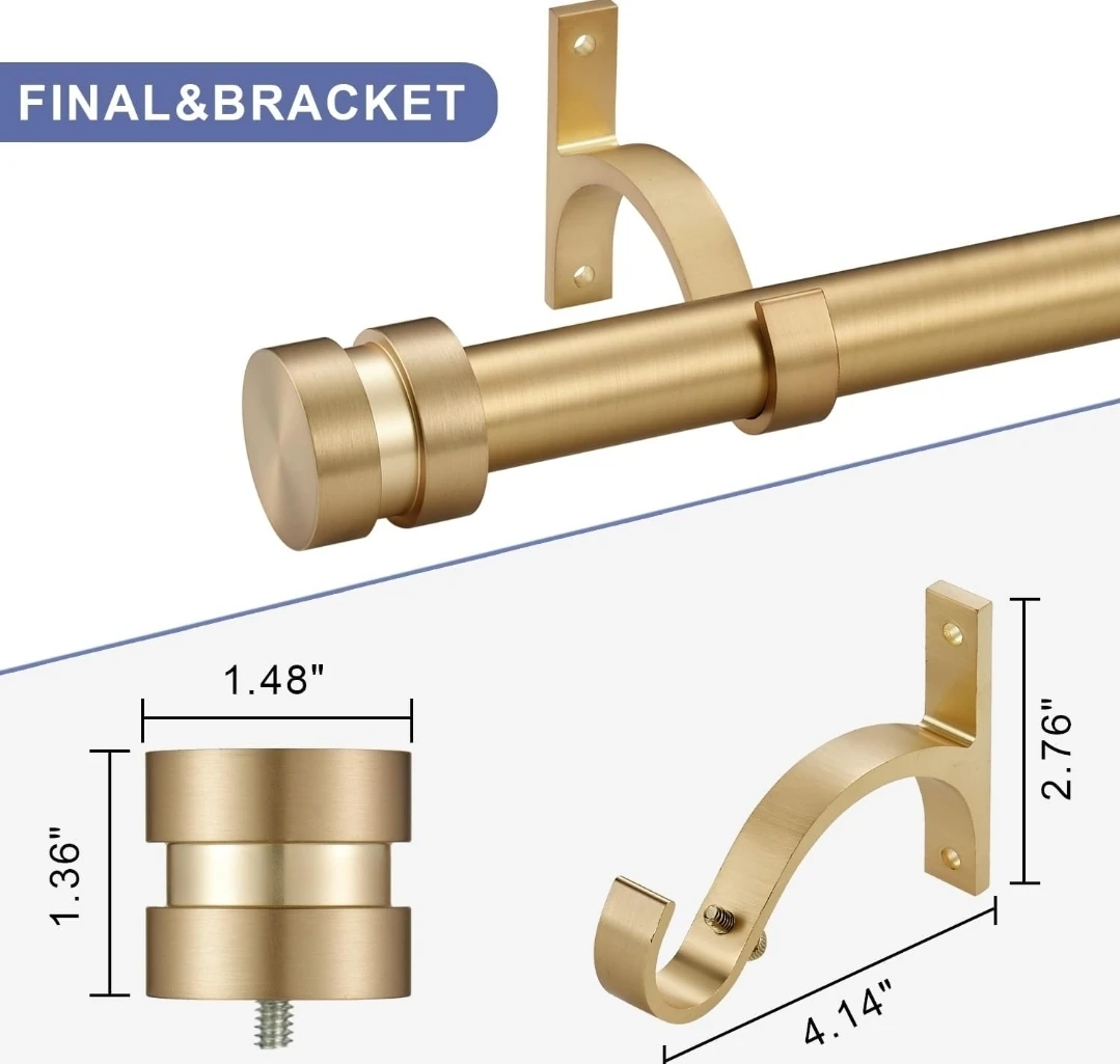 16-86 inch Adjustable Curtain Rod Set, Warm Gold - photo 3